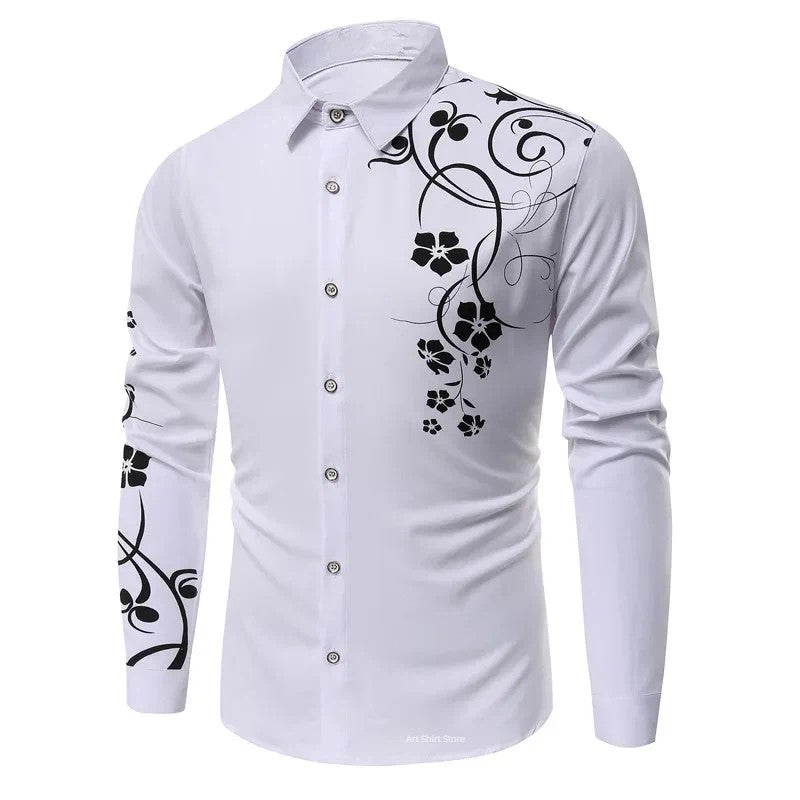 2025 Luxury Gold Flower European and American Popular Printed Long Sleeve Shirt for Luxury Parties Wearing Button Up Top