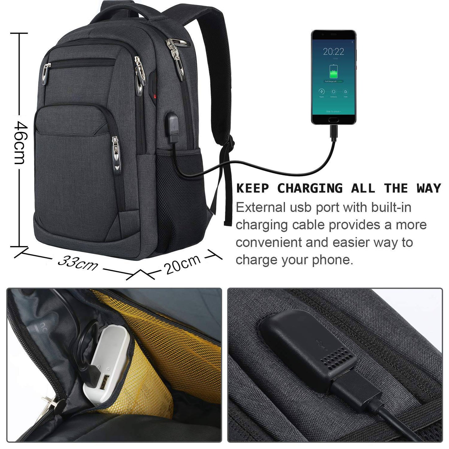 Mochila Masculina de Viagem Bolsa Fotográfica Lente de Câmera Externa Preta Ergonômica para Laptop de Grande Capacidade Impermeável para Montanhismo