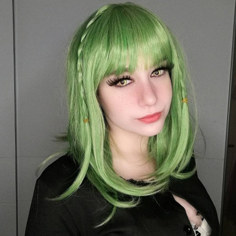 HAIRJOY Nanamine Sakura Peruca Cosplay Verde Cabelo Sintético Perucas Médias Comprimento Fibra Resistente ao Calor