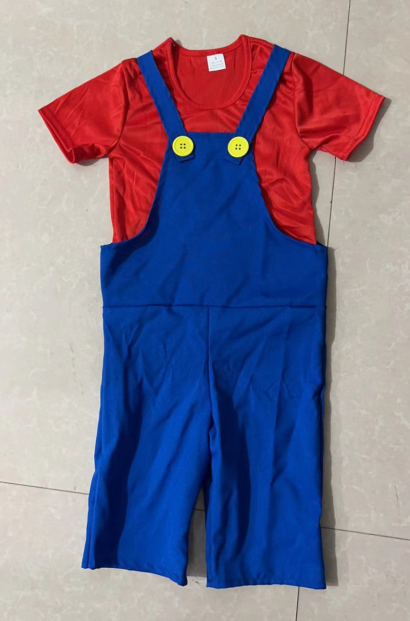 Game Super Brother Marios Luigi Bros Cosplay Costumes Short-sleeved T-shirt Overalls Suit Man Kids Carnival Halloween Costumes