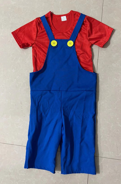 Game Super Brother Marios Luigi Bros Cosplay Costumes Short-sleeved T-shirt Overalls Suit Man Kids Carnival Halloween Costumes