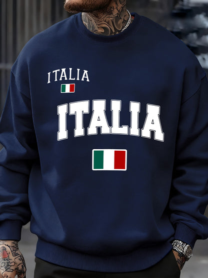 Italia Italian Flag Print Autumn Men Sportswear Fleece Sweatshirt Street Casual Pullovers Oversized Clothes Unisex Fashion Tops