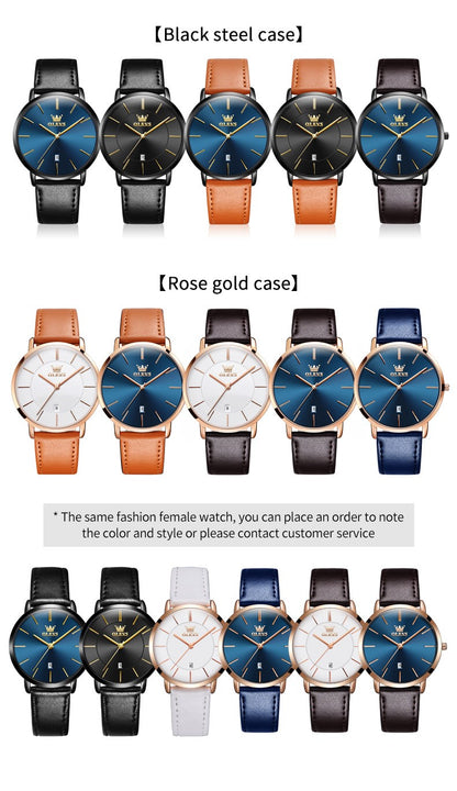 OLEVS 5869 Watch Man Casual Fashion Original Quartz Watch Waterproof Luminous Leather Strap Watches For Men Thin Watch Dial