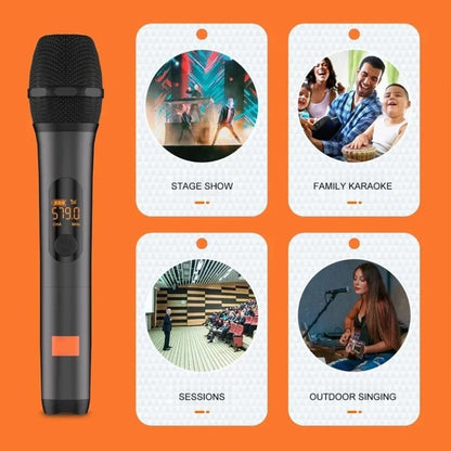 Microfone Sem Fio UHF 2 Canais Sistema de Karaokê Bateria de Lítio Embutida Microfone de Mão Sem Fio para Caixa de Som JBL Igreja Festa