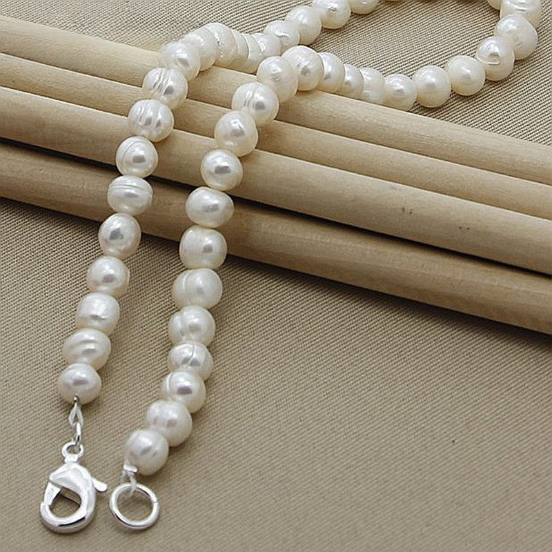 Colar Longo de Moda de Alta Qualidade com Pérolas Naturais de Água Doce Joias de Prata 925 para Mulheres Colar Destaque N097