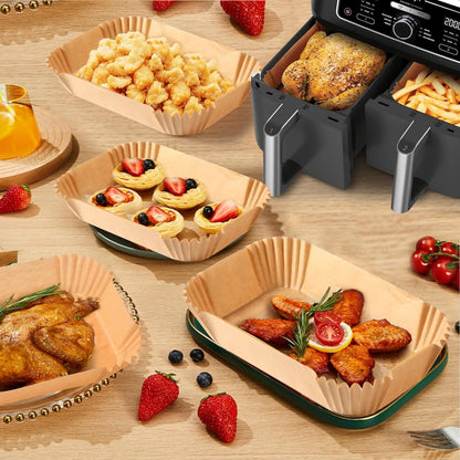 Papel para Fritadeira de Ar de Zona Dupla, 100un 22x14 cm, Papel Antiaderente Descartável para Fritadeira de Ar Cecotec/Masterpro/Ninja AF300EU/AF400EU