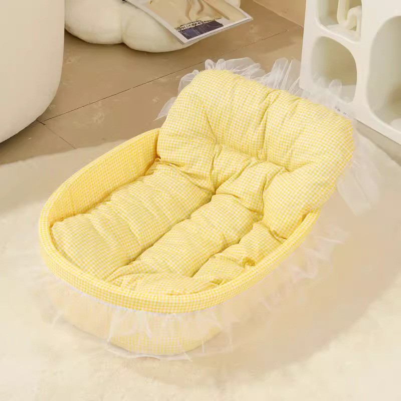 1 Conjunto de Cama de Princesa para Pets com Renda Fofa para o Inverno - Oval de Pelúcia Macia de Poliéster para Cães/Gatos Pequenos, Fácil Montagem, Uso Interno