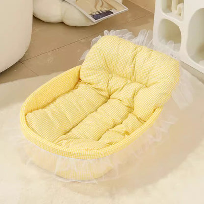 1 Conjunto de Cama de Princesa para Pets com Renda Fofa para o Inverno - Oval de Pelúcia Macia de Poliéster para Cães/Gatos Pequenos, Fácil Montagem, Uso Interno
