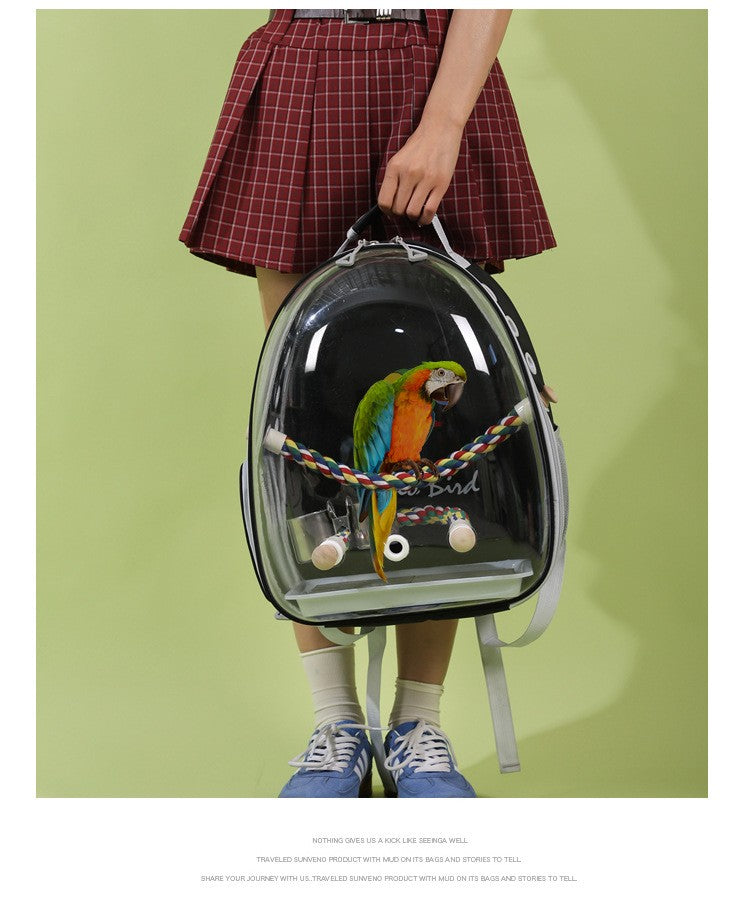 Mochila para Transporte de Pássaros com Poleiro de Corda e Bandeja para Papagaio Periquito Arara Calopsita Gaiola Acrílica para Animais de Estimação Bolsa para Pássaros