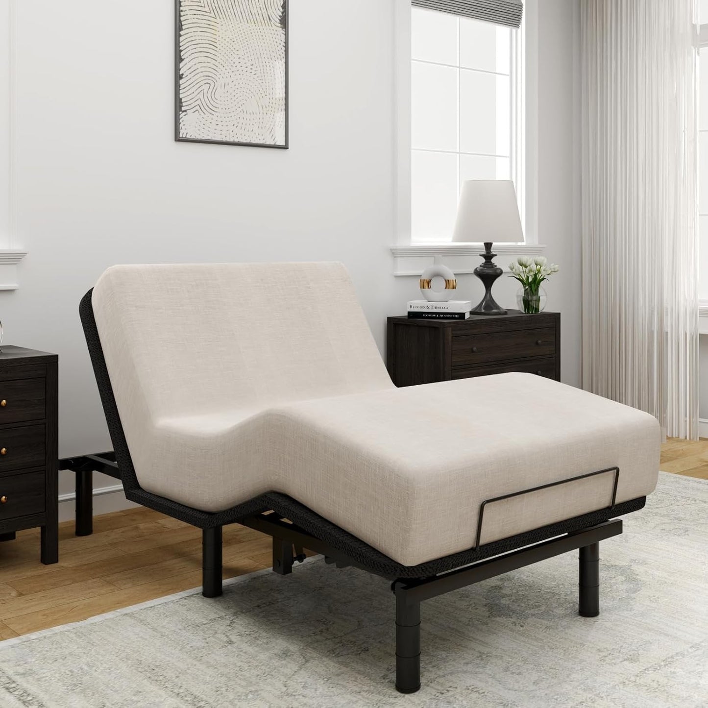 Base de Estrutura Ajustável para Cama Twin XL, Design Segmentado, Fácil Montagem, Cobertura de Tecido Oxford, Controle Remoto com Fio, Durabilidade Ultrassilenciosa