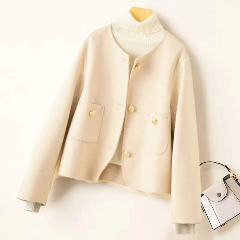 Spring Autumn 2025 New O-Neck Woolen Short Coat Women Female Korean Fashion Single-Breasted High-Quality Wool Jacket Female B733