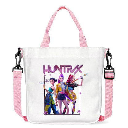 Kawaii KPop Demon Hunters Fashion Shoulder Bag Cartoon Handbag Large Capacity Crossbody Bag Portable Canvas Storage Bags Gift