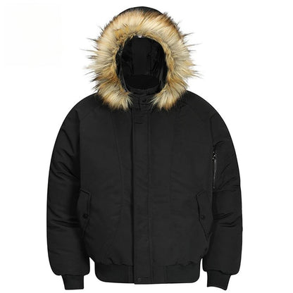 ?Mirrordust?Men Winter Jackets Thicken Warm Parkas Coat Vintage Fur Collar Padded Jackets Casual Loose Jackets Outwear