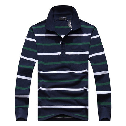 Cotton Polos Men Long Sleeve Mens Polo Shirt Spring Autumn Striped Male Polo Dress Classic Business 2018 Father Gift Drop Ship