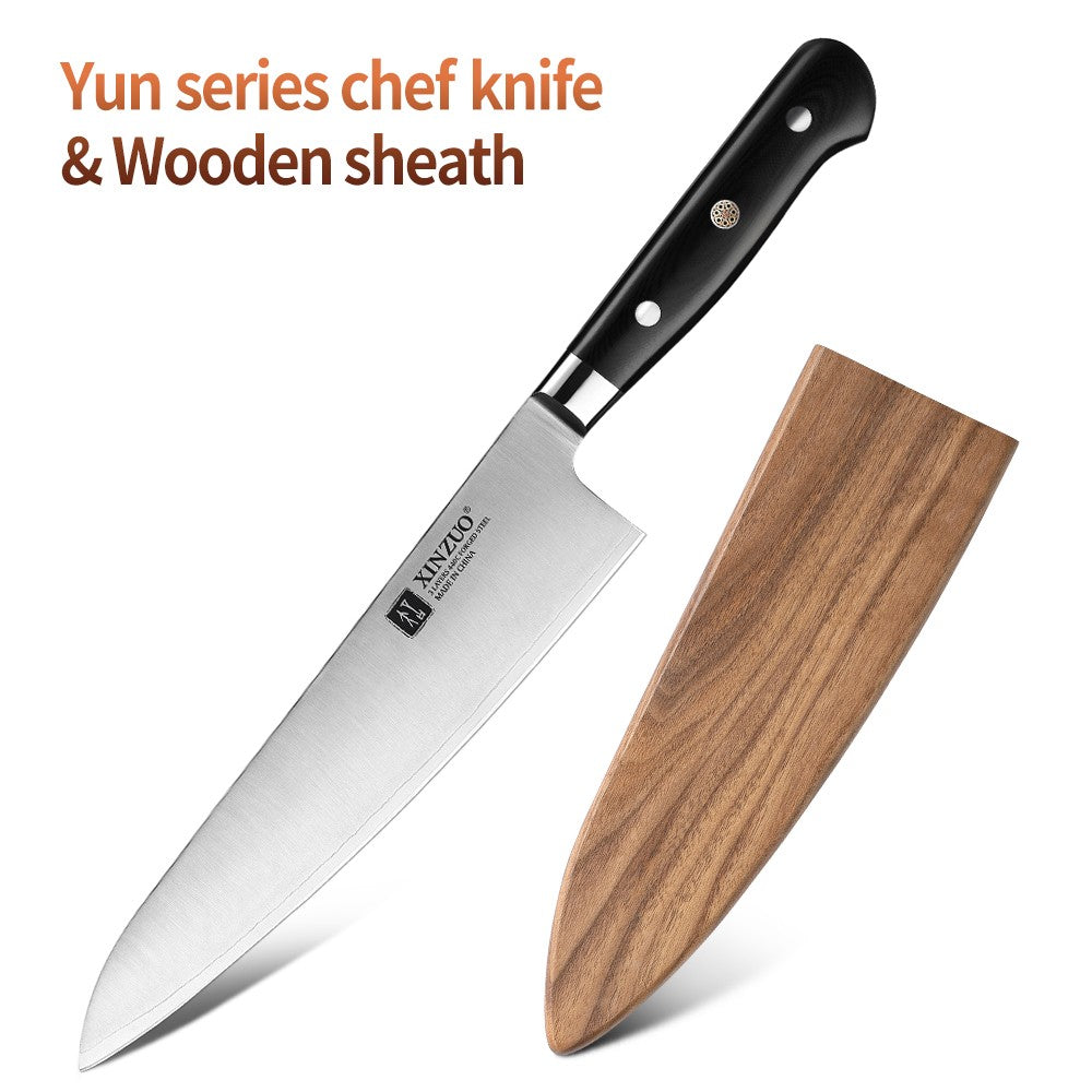 XINZUO 210mm Chef Knife 3 Layer 440C Core Clad Steel Kitchen Knives Stainless Steel Sharp Butchers Gyutou Knife with G10 Handle