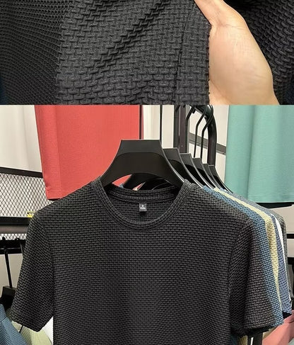 MINISO Bamboo Mesh Ice Silk T-shirt Men's Short sleeved Round Neck New T-sleeved Men's Bottom Shirt Summer Solid Color Men's Top