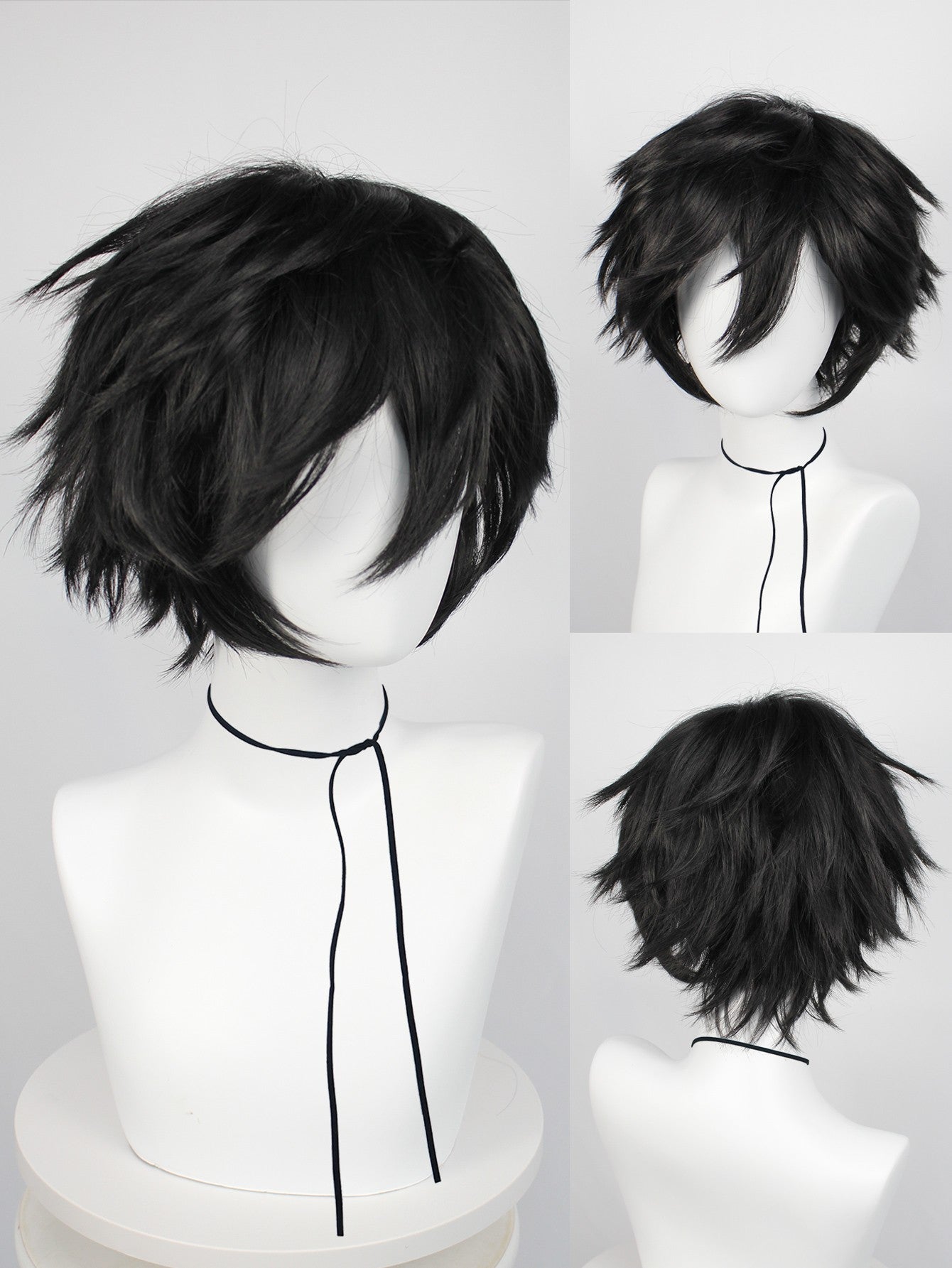 Peruca Curta Lisa Masculina Sintética - Preta, Perfeita para Halloween, Natal, Eventos de Cosplay, Festas a Fantasia