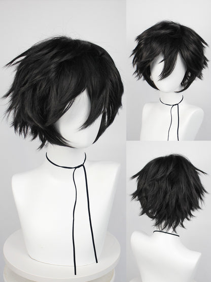 Peruca Curta Lisa Masculina Sintética - Preta, Perfeita para Halloween, Natal, Eventos de Cosplay, Festas a Fantasia