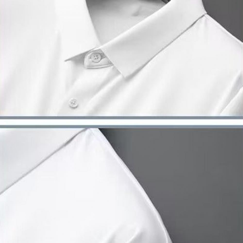 Men Business Shirt Men Shirt High Elasticity Men's Formal Shirt with Turn-down Collar Solid Color for Business for Soft