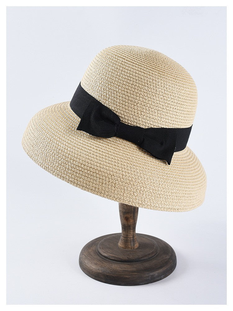 USPOP Novas chapéus de sol femininos moda laço chapéu de palha casual verão aba larga chapéu de praia feminino chapéu de verão