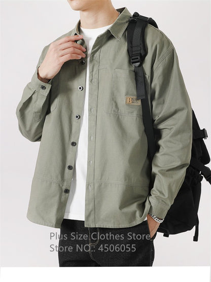 Loose Casual Boys Shirts Outdoor Long Sleeve Army Green Cotton 7XL 8XL 9XL 10XL 150KG Plus Size Cargo Blouses Black Men Clothes