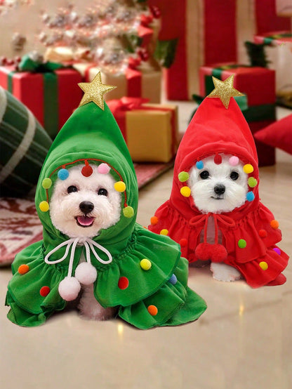 Fantasia de Natal para Pets, Capa de Cachorro para Outono e Inverno, Manto Xale de Cachorro com Design de Árvore de Natal, Roupa de Transformação para Cachorro