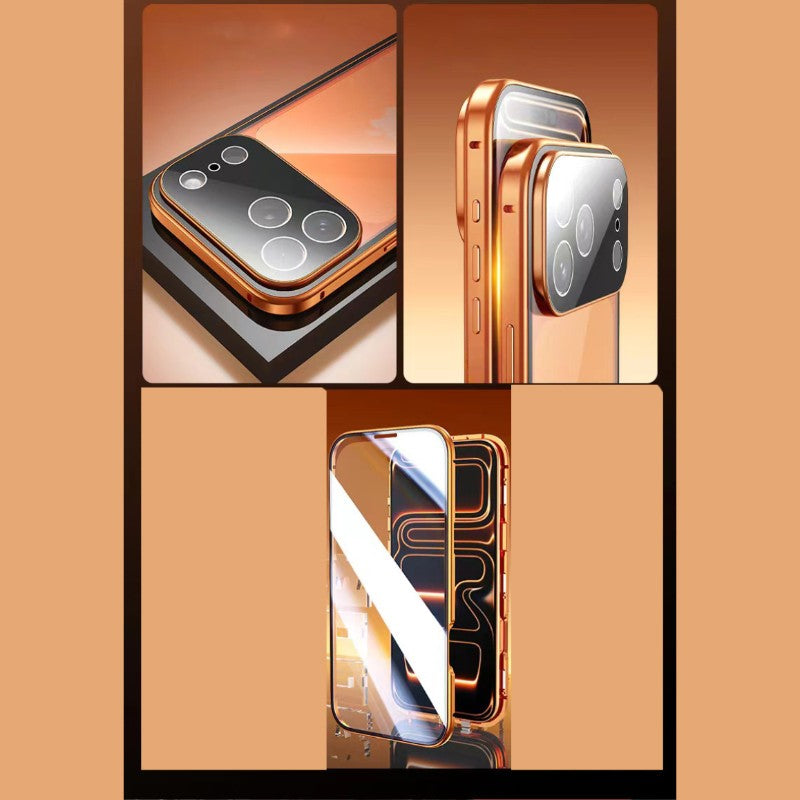 Capa Protetora 360° Magnética de Metal com Vidro Dupla Face e Trava de Encaixe para iPhone 17 Pro Max/17/Air/17 Pro