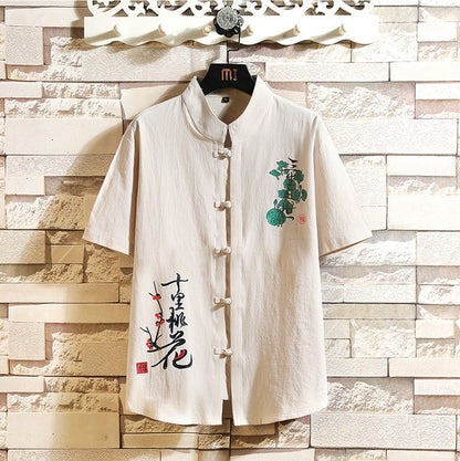 2023 New Chinese Style Shirt Mens Tops Tang Suit Linen 3/4 Sleeve  Traditional Kung Fu China Type Hanfu Shirt Plus Size 4Xl 5Xl