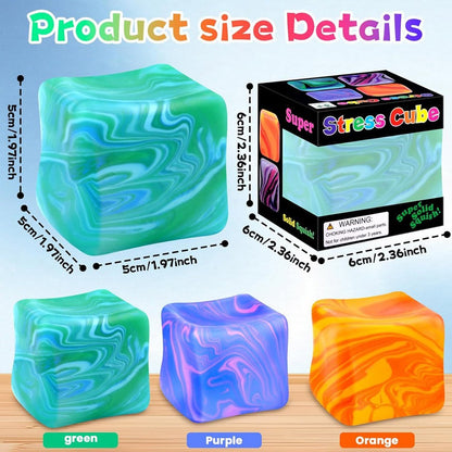 Soft Slow Rebound Stress Cube Color Swirl Rotating Sensory Squeeze Toy Anxiety Relief Fidget Toy Classroom Prize for Kids Adults