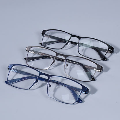 Homens Quadrados Metal Armação Grande Leitura Dobradiça de Mola Óculos de Presbiopia Bloqueio de Luz Azul Proteção Ocular Óculos +75+125+175+4