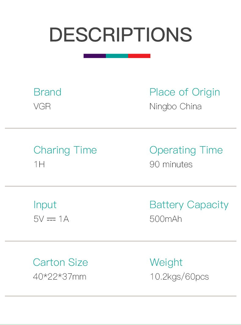 VGR Convenient Home Shaver Stainless Steel Double Blade Men's Shaver Intelligent Digital Display Washable Mini Shaver V-341