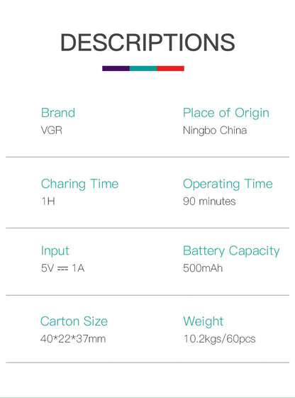 VGR Convenient Home Shaver Stainless Steel Double Blade Men's Shaver Intelligent Digital Display Washable Mini Shaver V-341