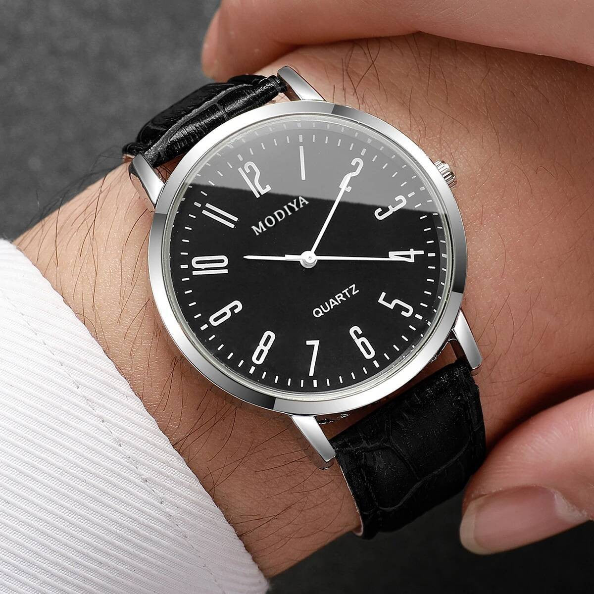 3PCS/Set Fashio Arabic Dial Men Business Watches Casual Leather Strap Quartz Wristwatches Reloj Hombre?Without Box?