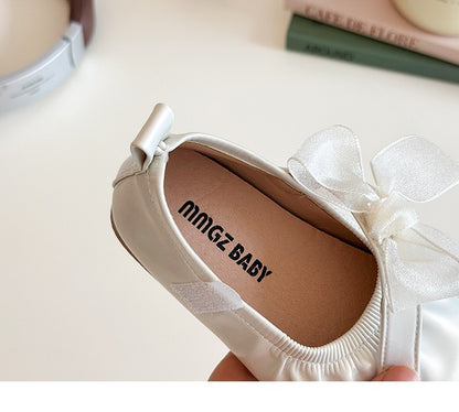 Baby Girl Princess Shoes Shine Surface Korean Style Lace Bow Casual Flats Non-Slip Toddler Kid Wedding Party Adorable Baby Shoes