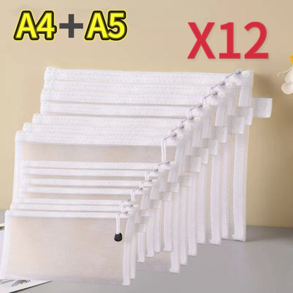 1-12pcs Mesh Zipper Pouch Student Waterproof Zip File Bag Makeup Bag School Office Supplies Miscellaneous Storage Organizer