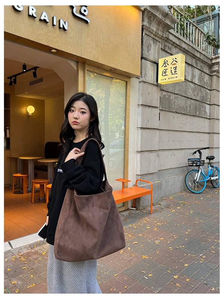 Autumn and winter new matte suede tote bag large capacity commuter casual shoulder bag fashionable versatile women's bag
