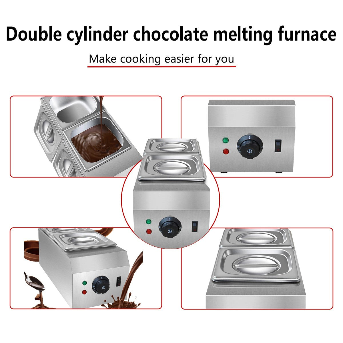 Máquina de Derreter Chocolate Elétrica de Cilindro Duplo Comercial, Máquina de Aquecer Chocolate ao Leite, Eletrodoméstico para Cozinha