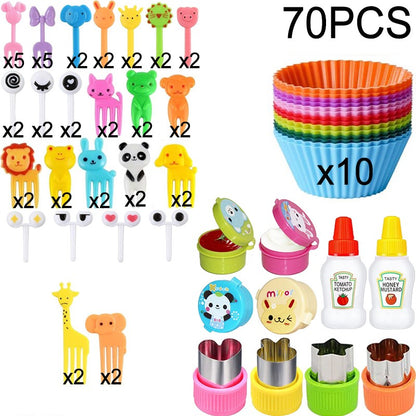 Mini Garfos de Fruta para Crianças Animais Fofos Palitos para Lanches com Cortador de Vegetais Conjunto de Divisórias de Silicone para Lancheira