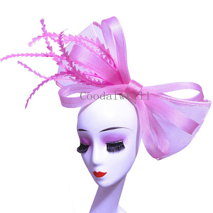White Church Fascinator Women Wedding HAT Bow Feathers Headwear Elegant Bride Marriage Pillbox Cap Party Headpiece For Ladies