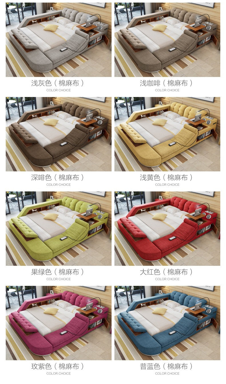 MANBAS Tech Smart Bed Frame Multifunctional Massage Bed Ultimate Bed Fabric/ Cloth Tatami Upholstered Bed with Bluetooth Speaker