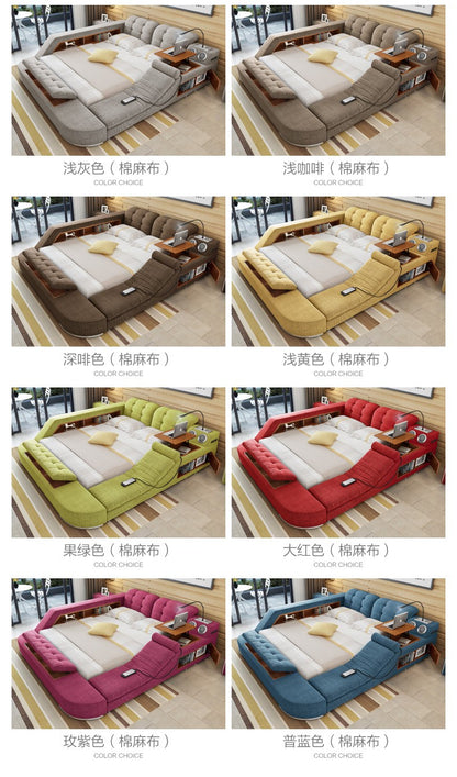 MANBAS Tech Smart Bed Frame Multifunctional Massage Bed Ultimate Bed Fabric/ Cloth Tatami Upholstered Bed with Bluetooth Speaker