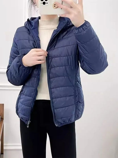Minimalist Light Weight Women Down Cotton Jackets 2024 New Winter Korean Style Hooded Quilted Parkas Female Windbreaker Outwear