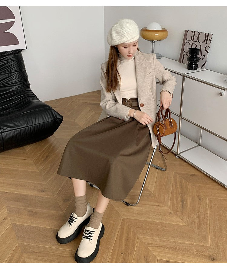Plus Size Woolen Skirt Women 2024 Autumn Winter New Arrivals High Waist A Line Skirt With Belt Korean Fashon Skirts Womens