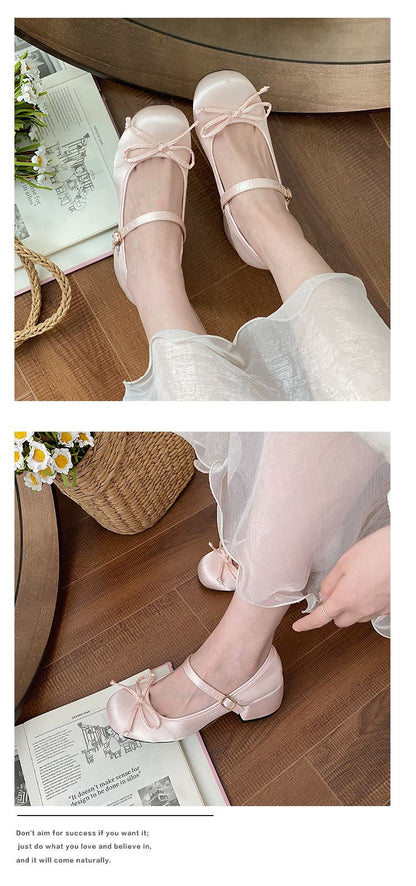 Spring Autumn Thick Heel Pink Shoes Elegant Bow Lolita College Girls High Heels  Women Sandals zapatos de mujer mary jane shoes