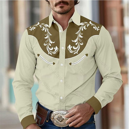 Floral Retro Western Men's Shirt Outdoor Street Casual Daily Spring and Summer Lapel Long Sleeve S-5XL Stretch Fabric Shirt