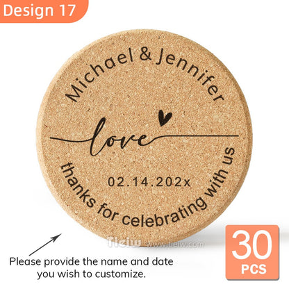 30pcs Personalized Cork Coasters-Tieiw Design-Wedding Favor for Guests Party Bridal Shower Corporate Engraved Coaster Gifts Bulk