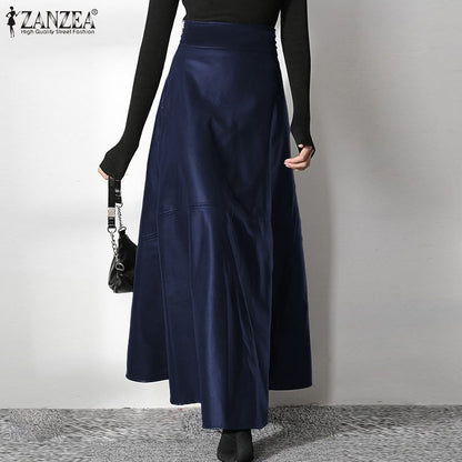 ZANZEA Women's PU Leather Maxi Skirt 2023 Spring Elegant OL Long Saias Fashion Solid Mujer Faldas Casual High Waist Zipper Jupe