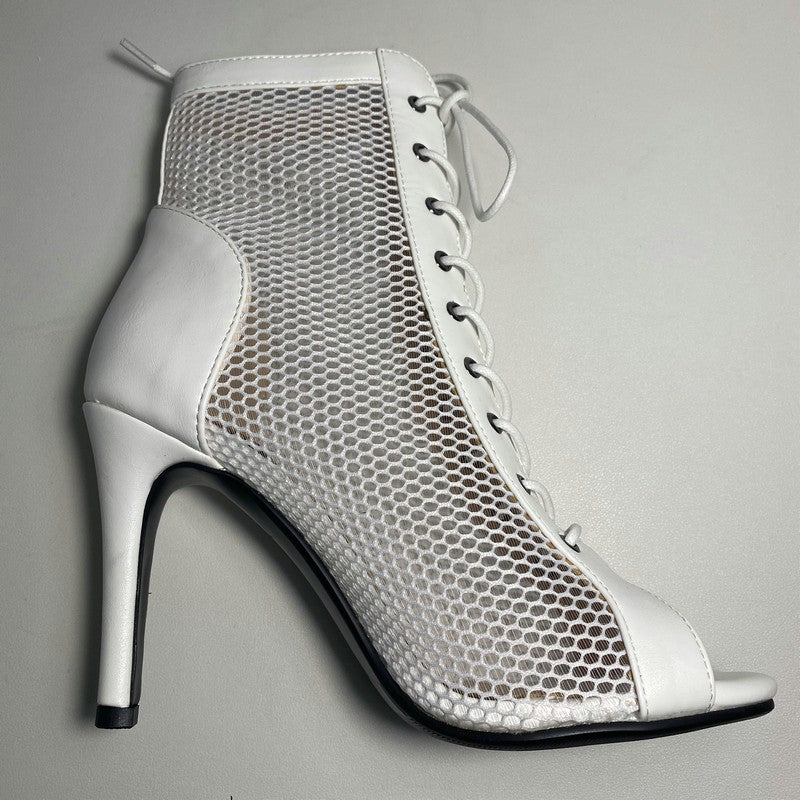 Novas Sandálias Femininas de Salto Alto Sexy Vazadas em Tela Tendência da Moda Verão Conforto Peep Toe Botas Stilettos Jazz Dance Tamanhos Grandes