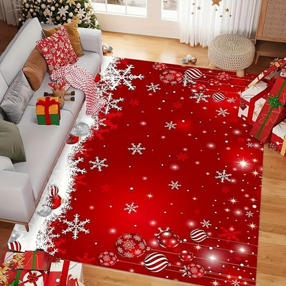 VIKAMA Red Festive Christmas Carpet Snowflake Bedroom Bedside Live Room Carpet Large Area Rugs for Living Room Home Decor