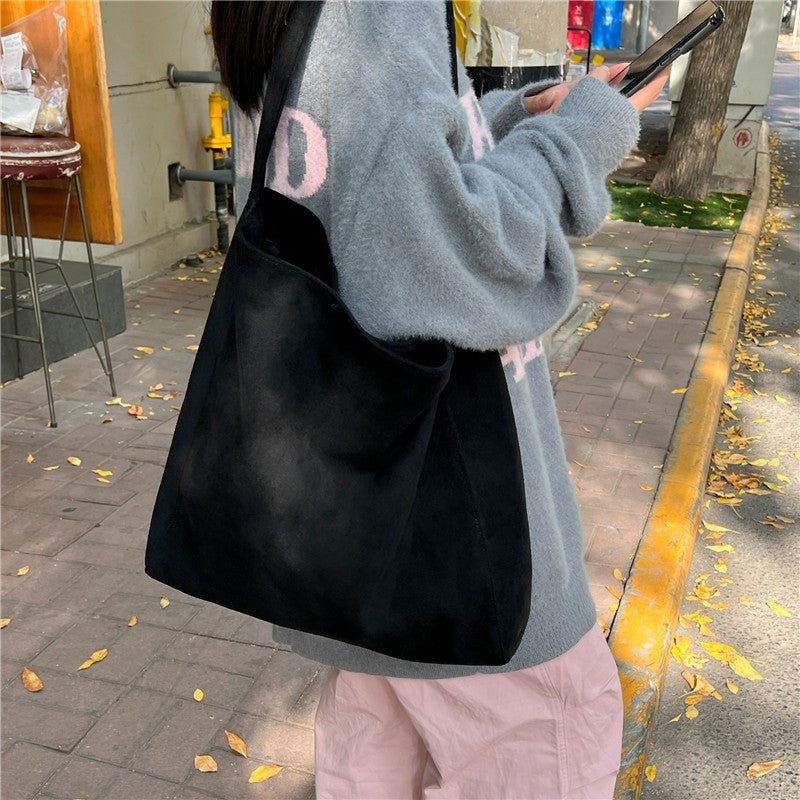 Autumn and winter new matte suede tote bag large capacity commuter casual shoulder bag fashionable versatile women's bag
